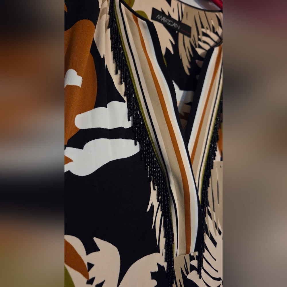 Marc Cain Deep Olive Tropical Print Loose Fit Midi Dress EUC Size N3 / 8 - Picture 6 of 16